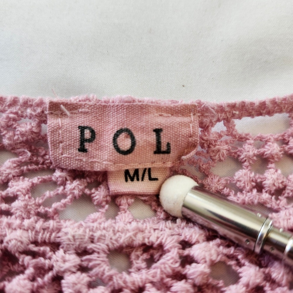 POL Clothing Pink Crochet knit Floral Medallion Top Shirt Bell Sleeve Med Large - Picture 3 of 5